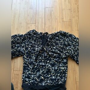 Free People Black Floral Tie-Back Top